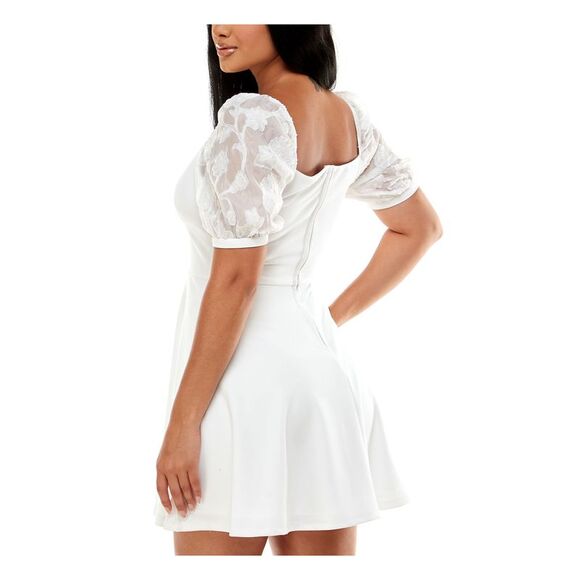 SPEECHLESS Womens Scuba Crepe Pouf Sleeve Mini Evening Fit + Flare Dress - Picture 2 of 4